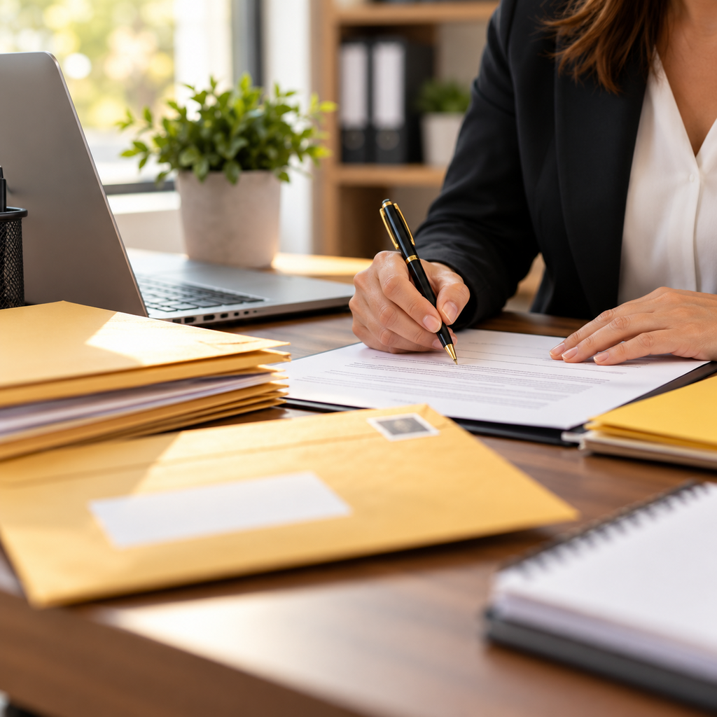 Lettres et enveloppes préparées pour des démarches auprès de la SAAQ